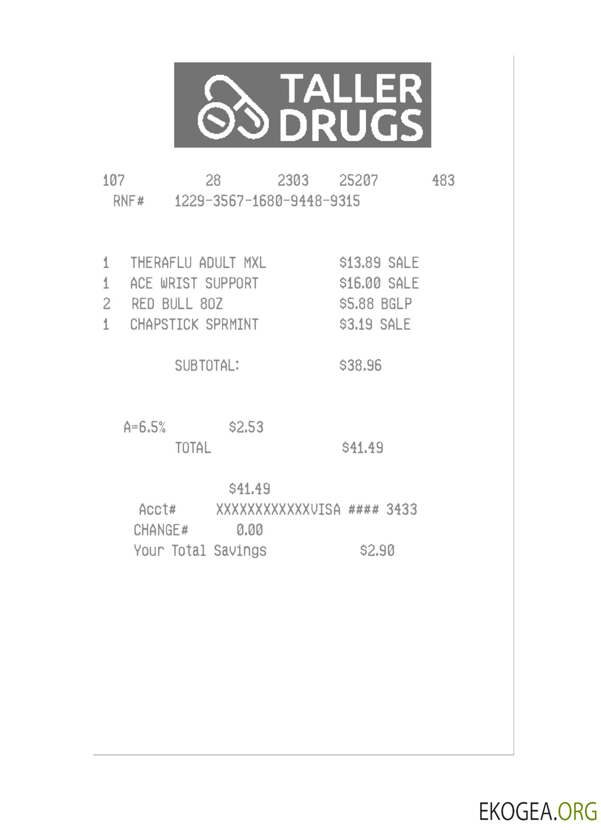 Reçu de paiement TALLER DRUGS